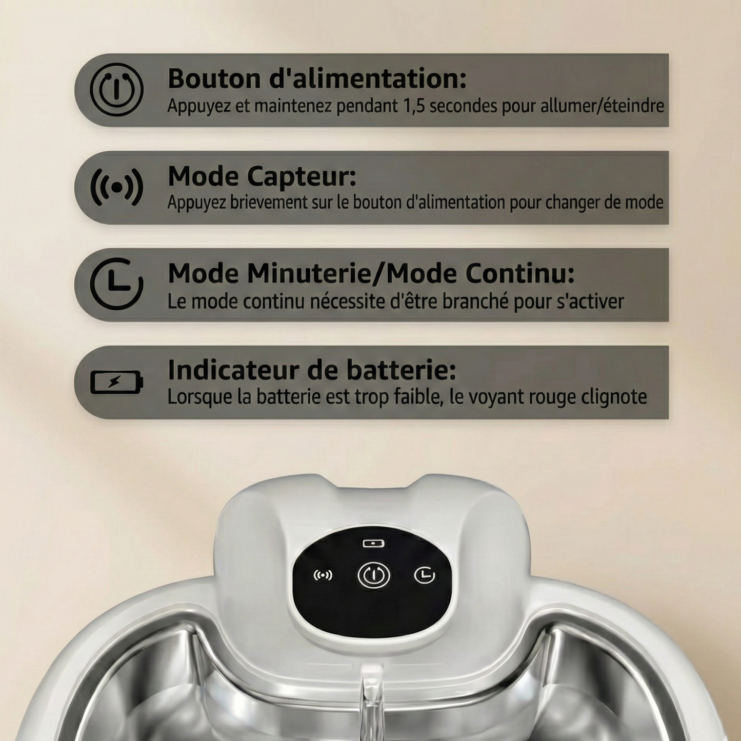 Fontaine Inox Smart : Sans fil et détection de mouvement